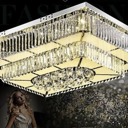 Plafoniera LED a filo in vetro trasparente con cristalli 80x60 cm