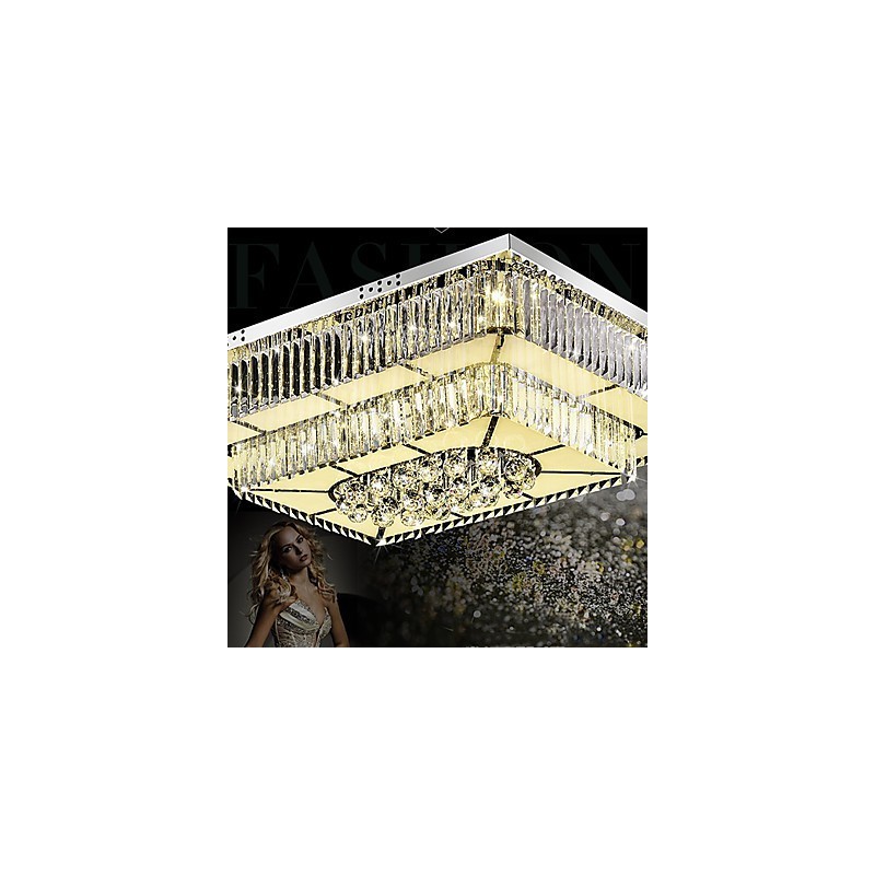 Plafoniera LED a filo in vetro trasparente con cristalli 80x60 cm