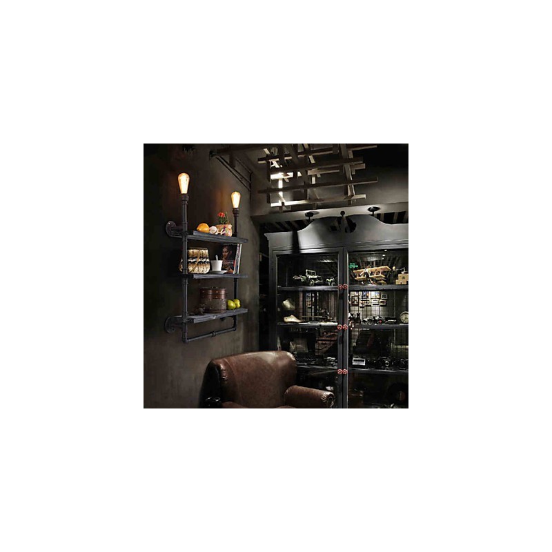 Applique da parete rustica Mini Style in metallo nero, 2 lampadine E26/E27