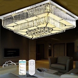 Plafoniera LED a filo in vetro trasparente con cristalli 80x60 cm