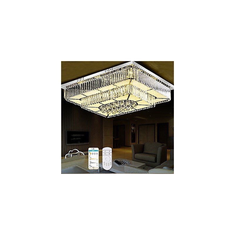 Plafoniera LED a filo in vetro trasparente con cristalli 80x60 cm