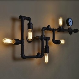 Applique da parete industriale rustica 5 luci tubo acqua metallo
