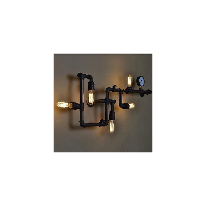 Applique da parete industriale rustica 5 luci tubo acqua metallo