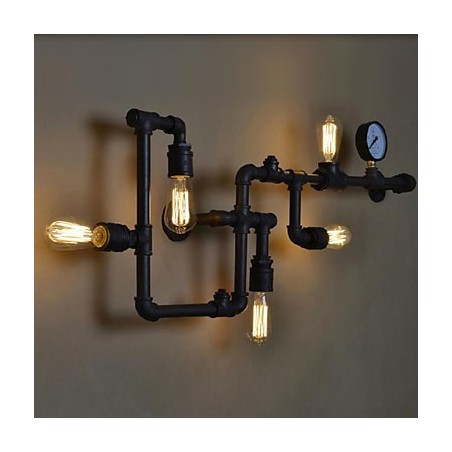 Applique da parete industriale rustica 5 luci tubo acqua metallo