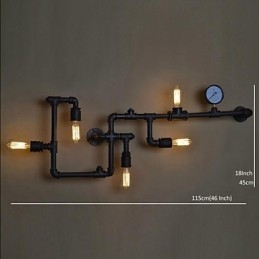 Applique da parete industriale rustica 5 luci tubo acqua metallo