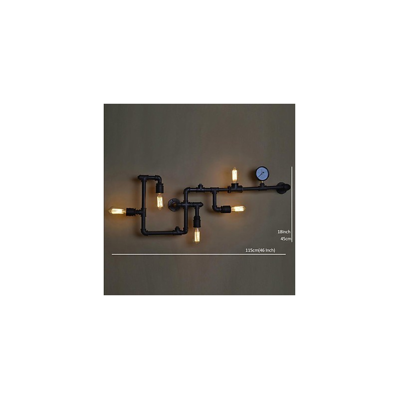 Applique da parete industriale rustica 5 luci tubo acqua metallo
