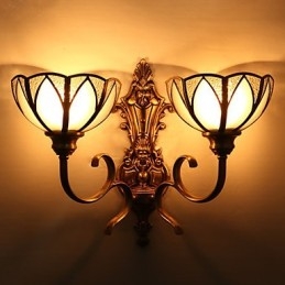 Applique da parete classica mini in metallo e vetro, ottone, 2 lampadine E26/E27