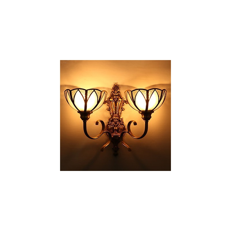 Applique da parete classica mini in metallo e vetro, ottone, 2 lampadine E26/E27