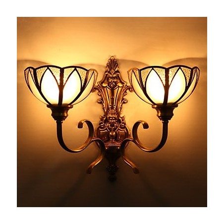 Applique da parete classica mini in metallo e vetro, ottone, 2 lampadine E26/E27