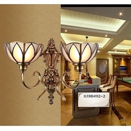 Applique da parete classica mini in metallo e vetro, ottone, 2 lampadine E26/E27
