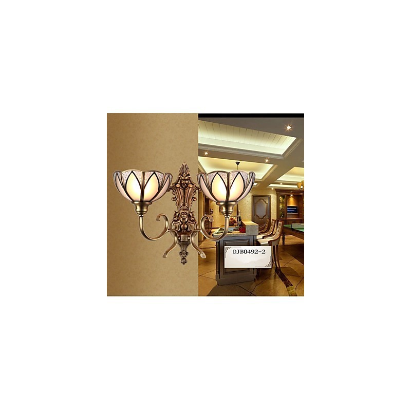 Applique da parete classica mini in metallo e vetro, ottone, 2 lampadine E26/E27