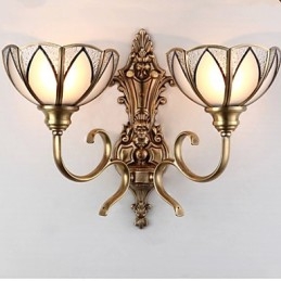 Applique da parete classica mini in metallo e vetro, ottone, 2 lampadine E26/E27