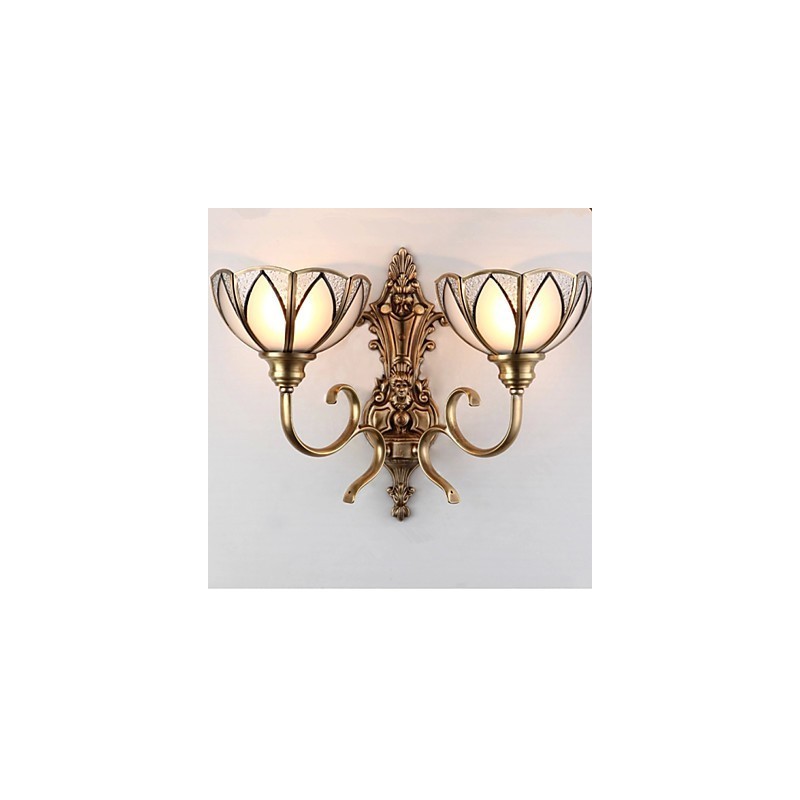 Applique da parete classica mini in metallo e vetro, ottone, 2 lampadine E26/E27