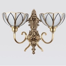 Applique da parete classica mini in metallo e vetro, ottone, 2 lampadine E26/E27
