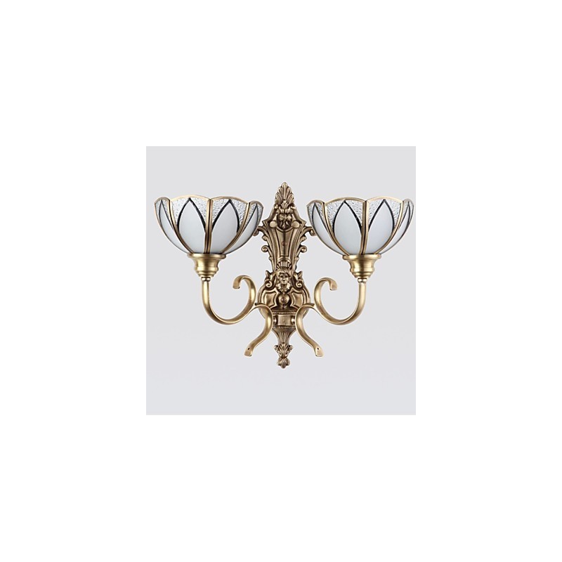 Applique da parete classica mini in metallo e vetro, ottone, 2 lampadine E26/E27