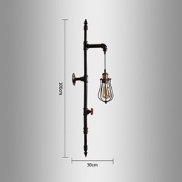 Applique da parete mini stile rustico/lodge in metallo nero, paralume in vetro bianco