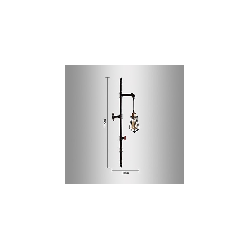 Applique da parete mini stile rustico/lodge in metallo nero, paralume in vetro bianco