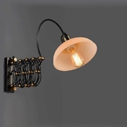 Applique da parete telescopica in ferro stile vintage industriale nero con paralume in vetro bianco