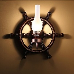 Applique da parete rustica in vetro e legno, 1 luce, E26/E27, 45 cm