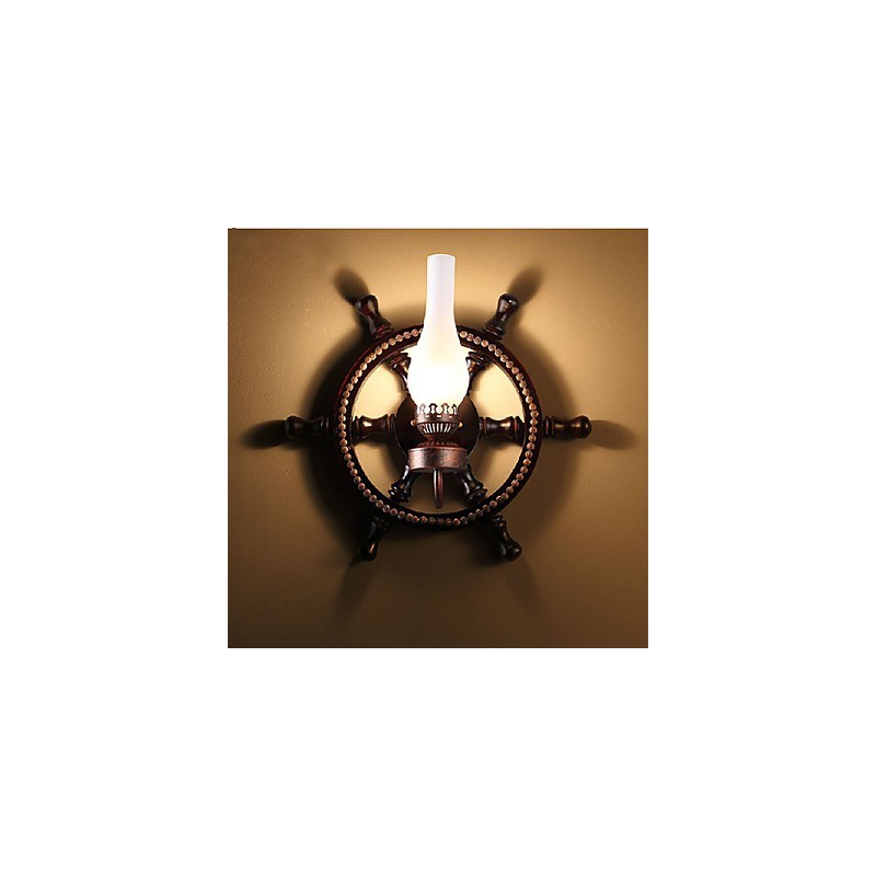 Applique da parete rustica in vetro e legno, 1 luce, E26/E27, 45 cm