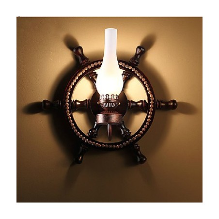 Applique da parete rustica in vetro e legno, 1 luce, E26/E27, 45 cm