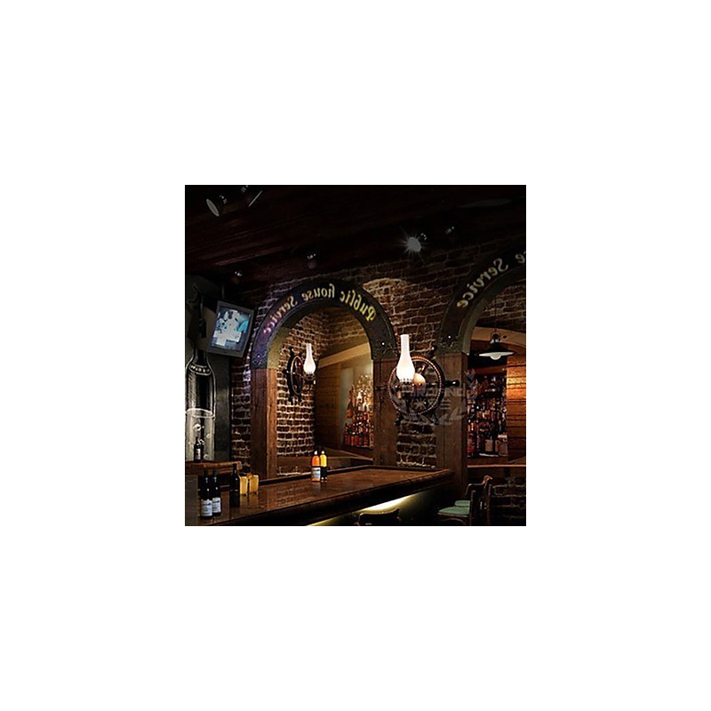 Applique da parete rustica in vetro e legno, 1 luce, E26/E27, 45 cm