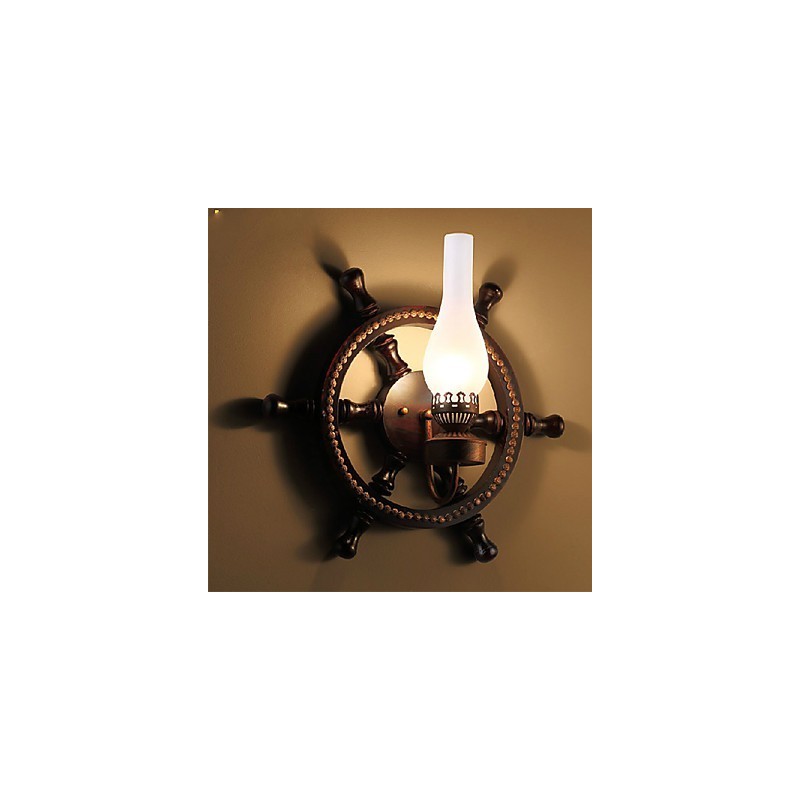 Applique da parete rustica in vetro e legno, 1 luce, E26/E27, 45 cm