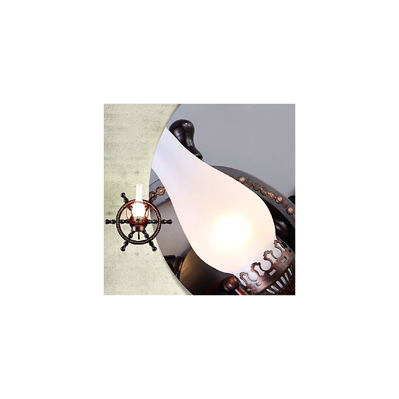 Applique da parete rustica in vetro e legno, 1 luce, E26/E27, 45 cm