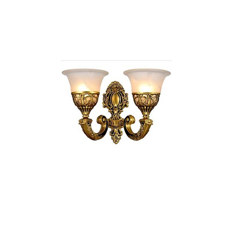 Applique da parete per camera da letto in bronzo con paralume in vetro bianco e dettaglio arancione