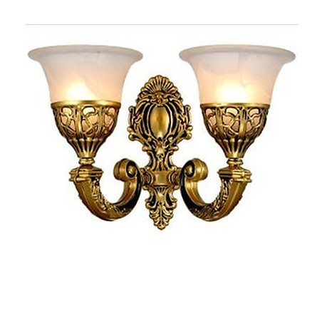 Applique da parete per camera da letto in bronzo con paralume in vetro bianco e dettaglio arancione