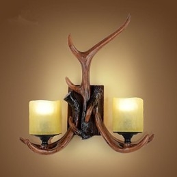 Applique da parete classica tradizionale in resina Mini Style, ottone, 2 luci