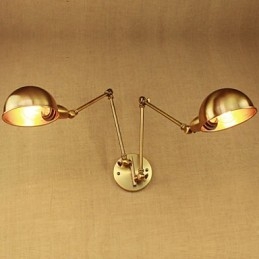 Applique da parete rustica in metallo oro a braccio lungo, 2 luci E26/E27