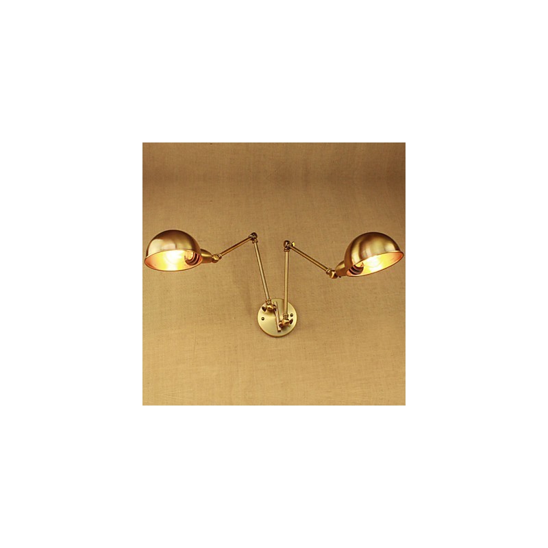 Applique da parete rustica in metallo oro a braccio lungo, 2 luci E26/E27