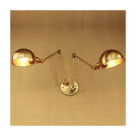 Applique da parete rustica in metallo oro a braccio lungo, 2 luci E26/E27