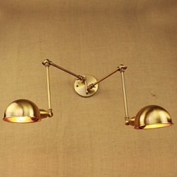 Applique da parete rustica in metallo oro a braccio lungo, 2 luci E26/E27