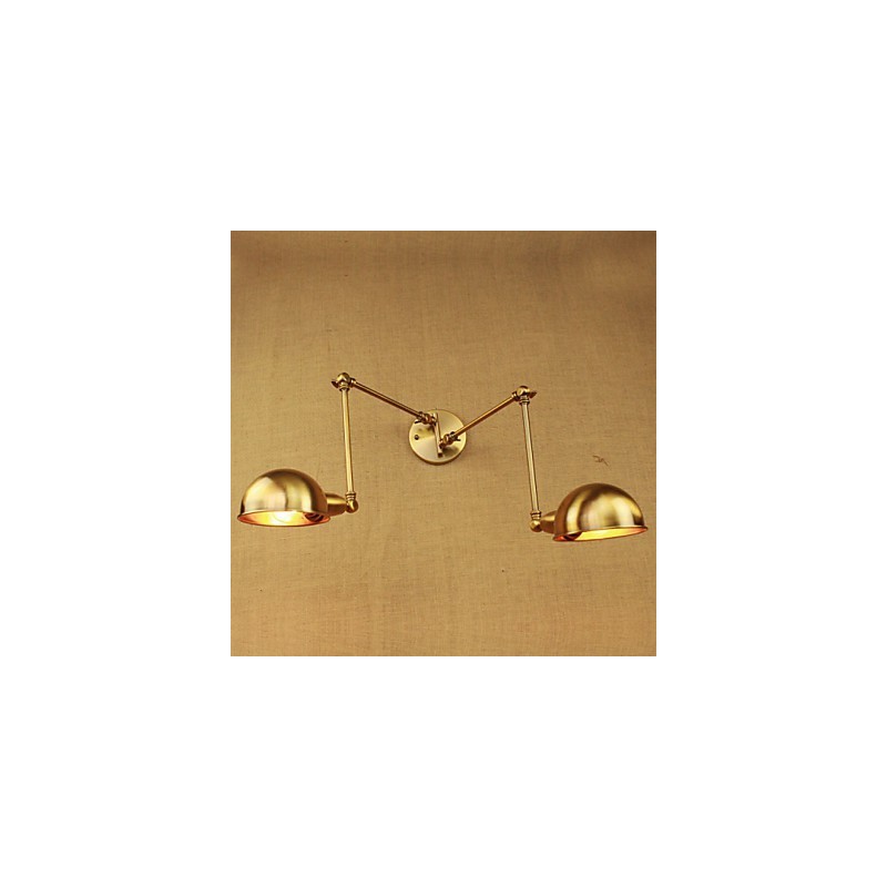 Applique da parete rustica in metallo oro a braccio lungo, 2 luci E26/E27