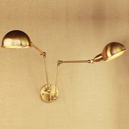 Applique da parete rustica in metallo oro a braccio lungo, 2 luci E26/E27
