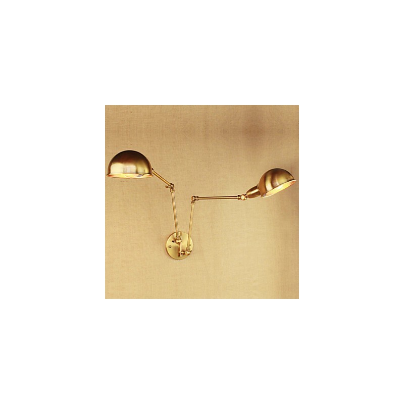 Applique da parete rustica in metallo oro a braccio lungo, 2 luci E26/E27