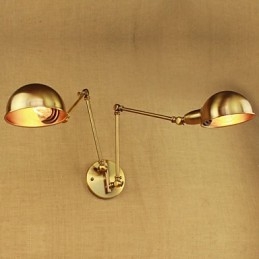 Applique da parete rustica in metallo oro a braccio lungo, 2 luci E26/E27
