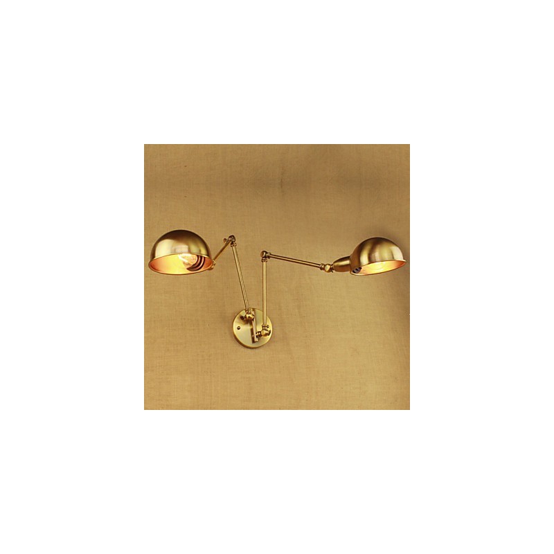 Applique da parete rustica in metallo oro a braccio lungo, 2 luci E26/E27