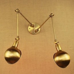 Applique da parete rustica in metallo oro a braccio lungo, 2 luci E26/E27