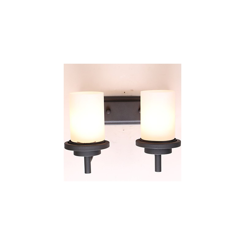 Applique da parete retrò classica in ferro con vetro smerigliato, 2 luci