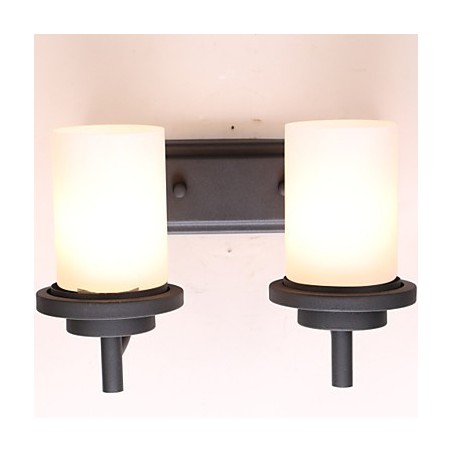 Applique da parete retrò classica in ferro con vetro smerigliato, 2 luci