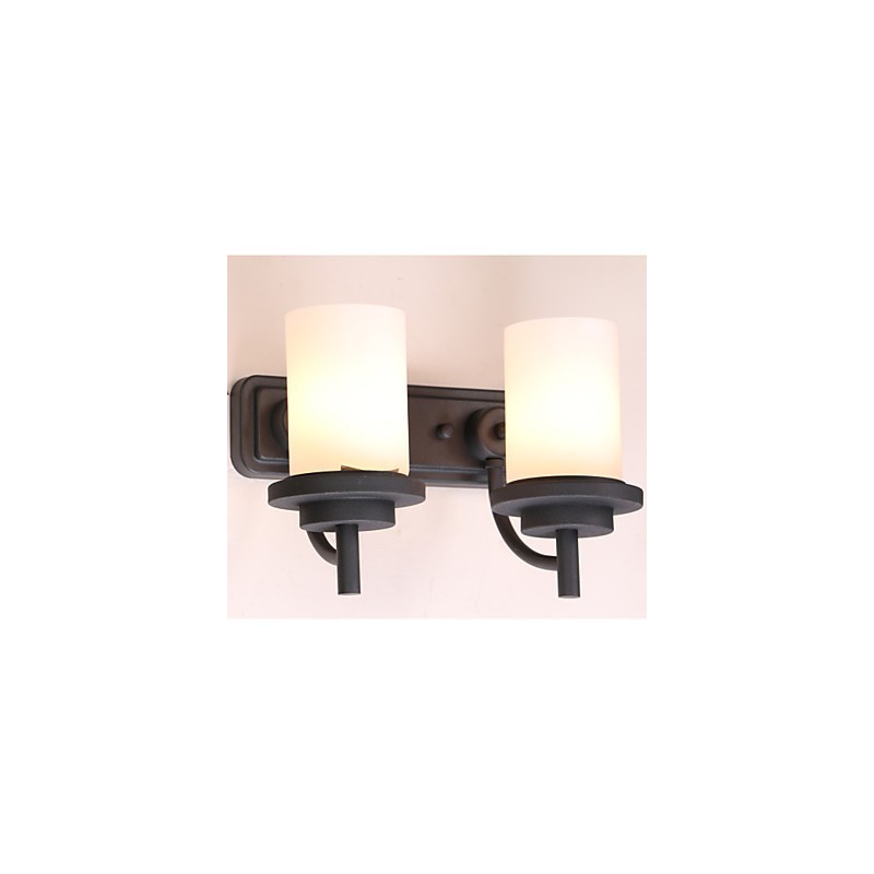 Applique da parete retrò classica in ferro con vetro smerigliato, 2 luci