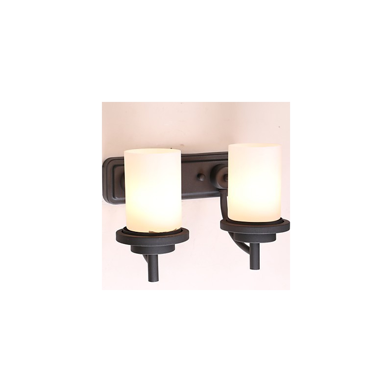 Applique da parete retrò classica in ferro con vetro smerigliato, 2 luci