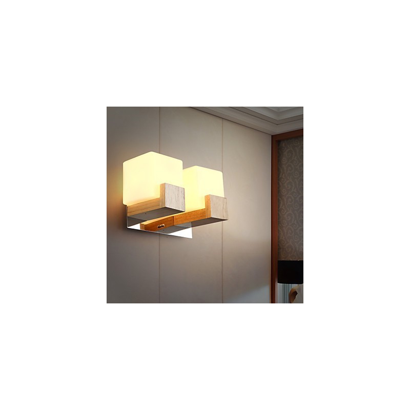 Applique da parete LED Mini in legno/bambù, 2 lampadine E26/E27