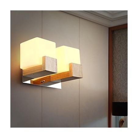 Applique da parete LED Mini in legno/bambù, 2 lampadine E26/E27