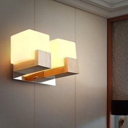 Applique da parete LED Mini in legno/bambù, 2 lampadine E26/E27