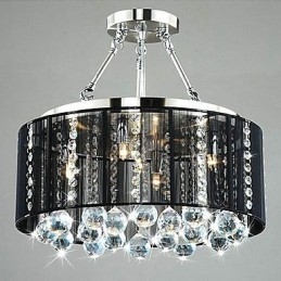 Plafoniera a filo tradizionale/classica in cristallo trasparente cromato, 1 lampadina E12/E14