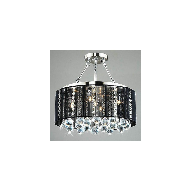 Plafoniera a filo tradizionale/classica in cristallo trasparente cromato, 1 lampadina E12/E14